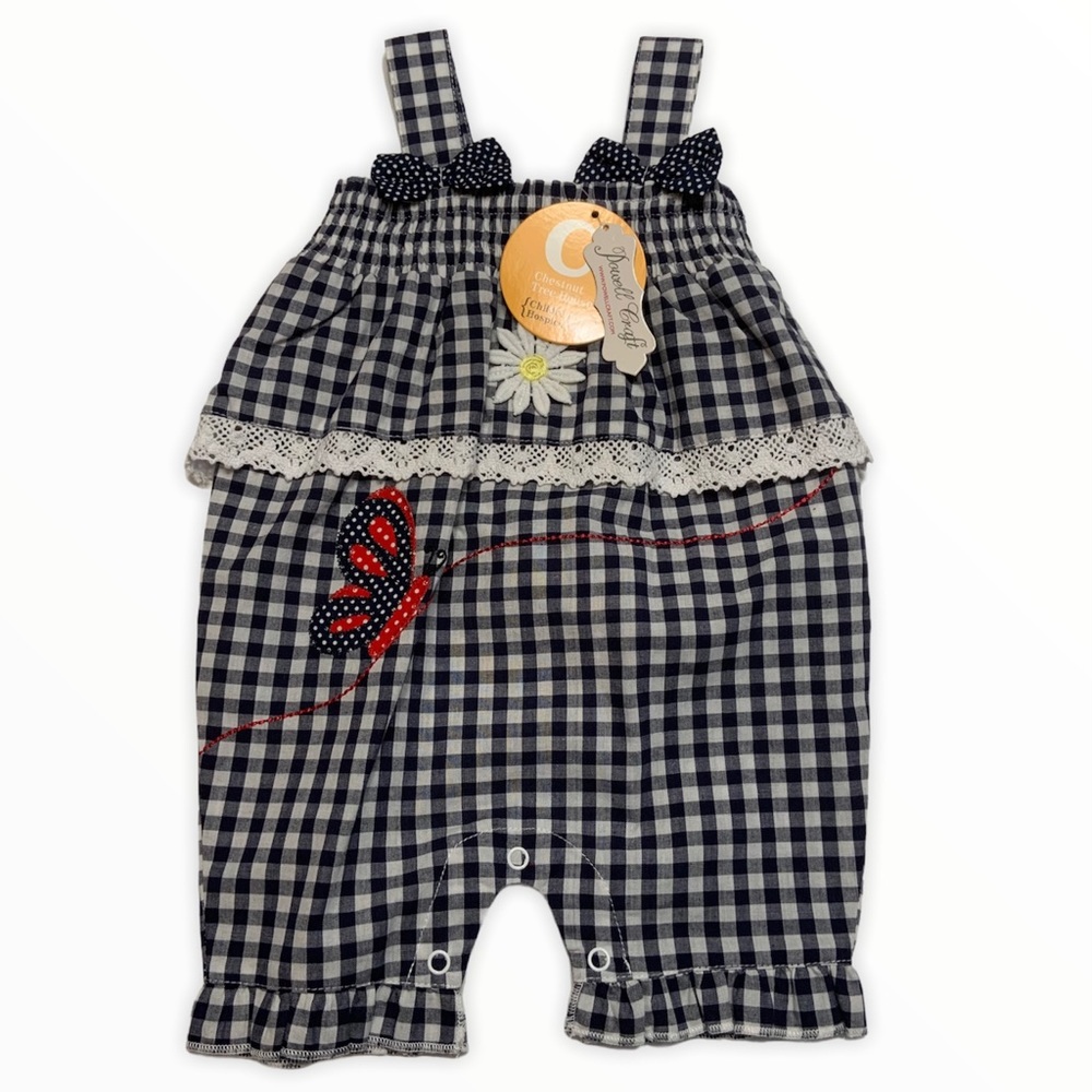 NWT Navy Check Romper (6/12 mos)
